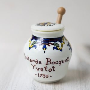 Moutarde Bocquet Yvetot glass mustard jar with lid and spoon French